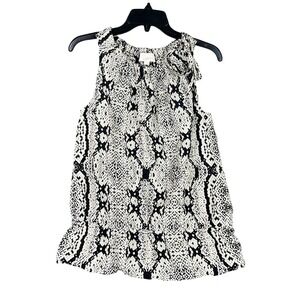 ANN‎ TAYLOR LOFT Boho Festival Snakeskin Ruffle Trim Top Size S Stretch Waist